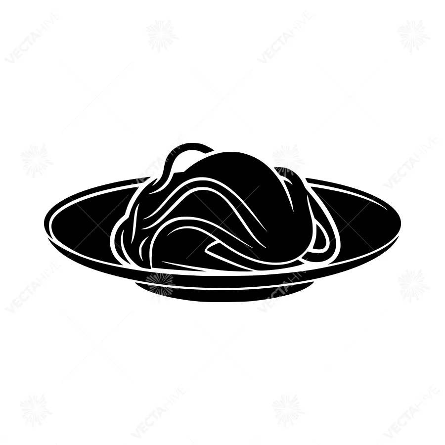 Black Pasta Silhouette on Plate - Vector Illustration