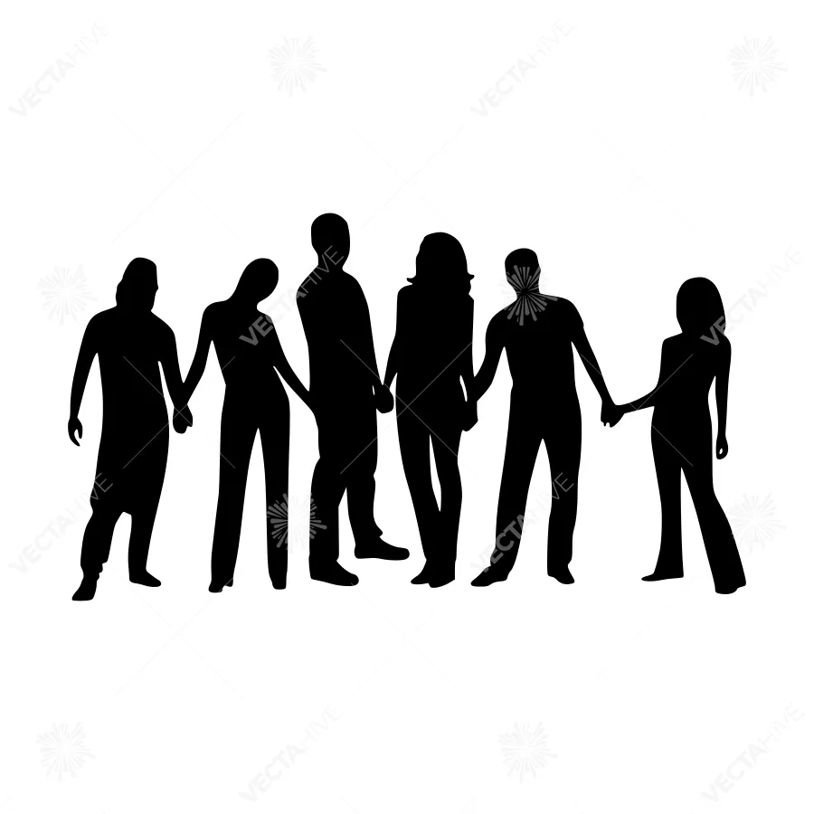 Silhouette Group Hand Holding - Teamwork Concept