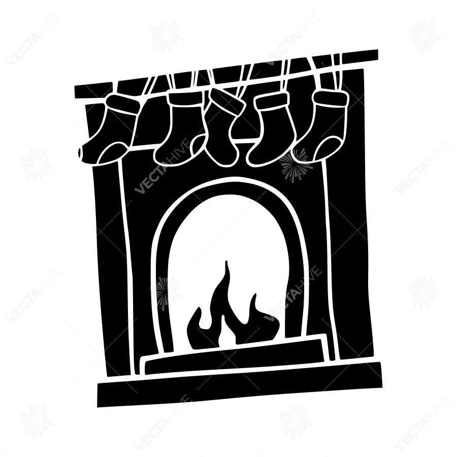 Black & White Christmas Fireplace Silhouette