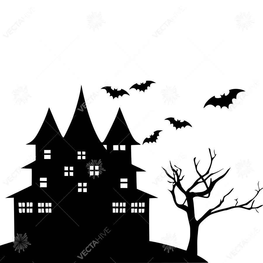 Halloween Castle Silhouette Bats