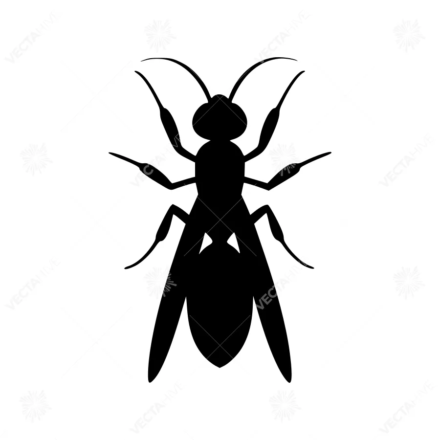 Black Silhouette Wasp Icon - Vector Illustration