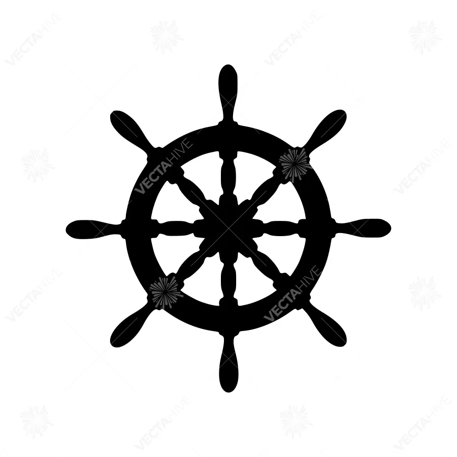 Ship Wheel Icon - Black Silhouette