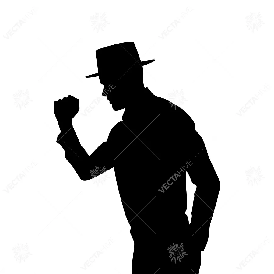 Silhouette Man with Hat - Dynamic Pose