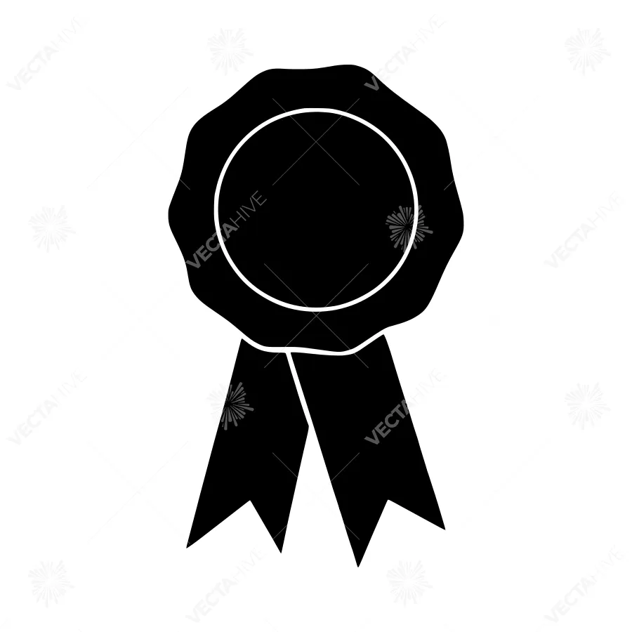 Black Award Ribbon Icon - Vector Illustration