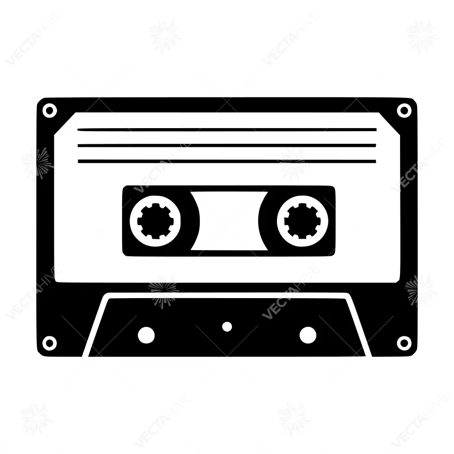 Retro Cassette Tape Icon - Black & White Vector