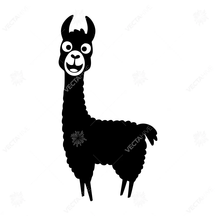 Cute Black Silhouette Llama Vector Illustration