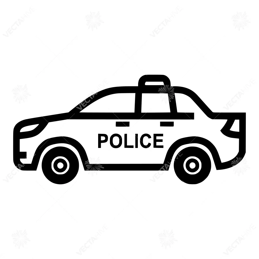 Police Car Vector Illustration - Black & White