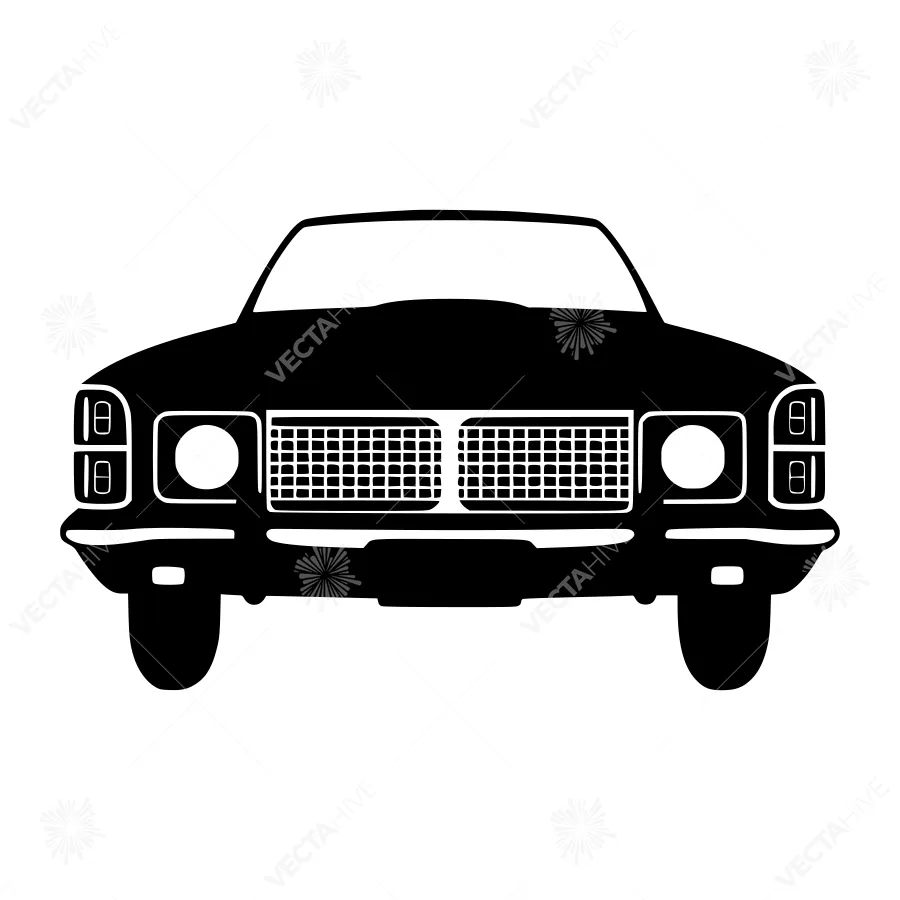 Vintage Car Silhouette - Black & White Vector
