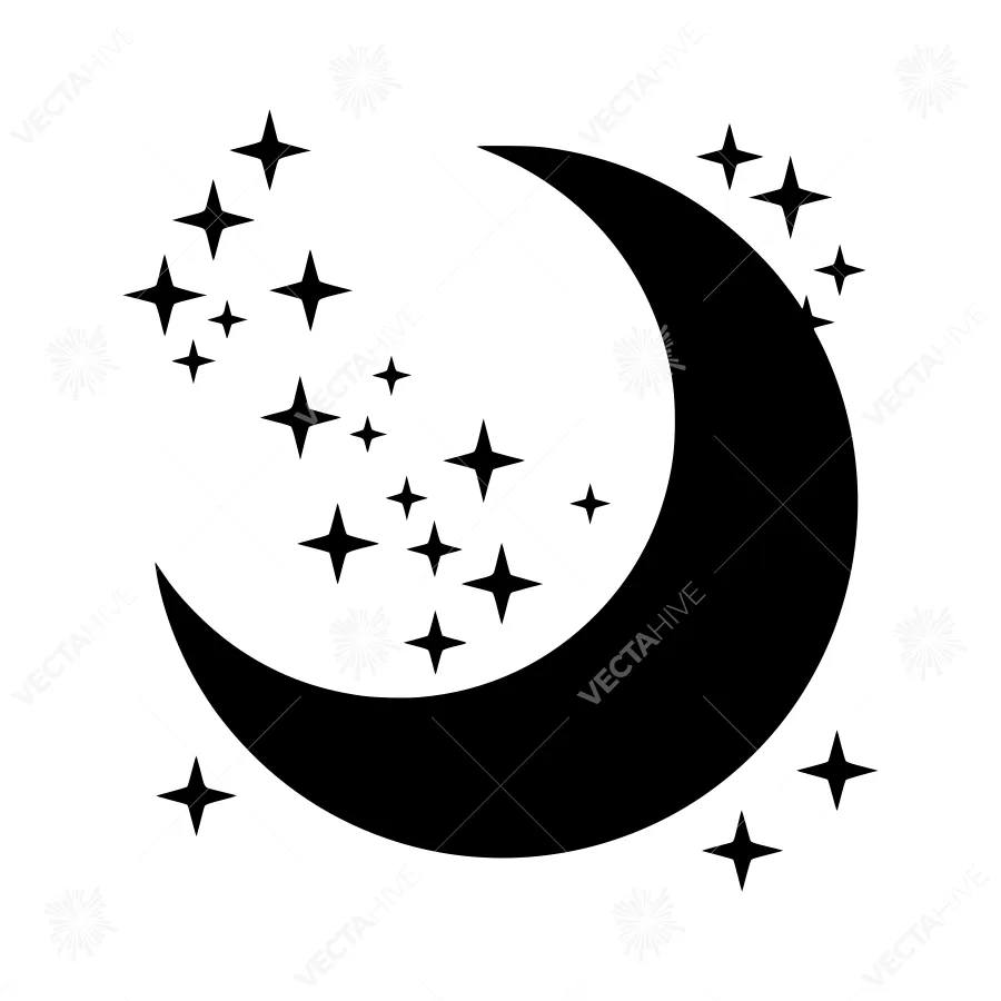 Black Moon and Stars Vector Illustration
