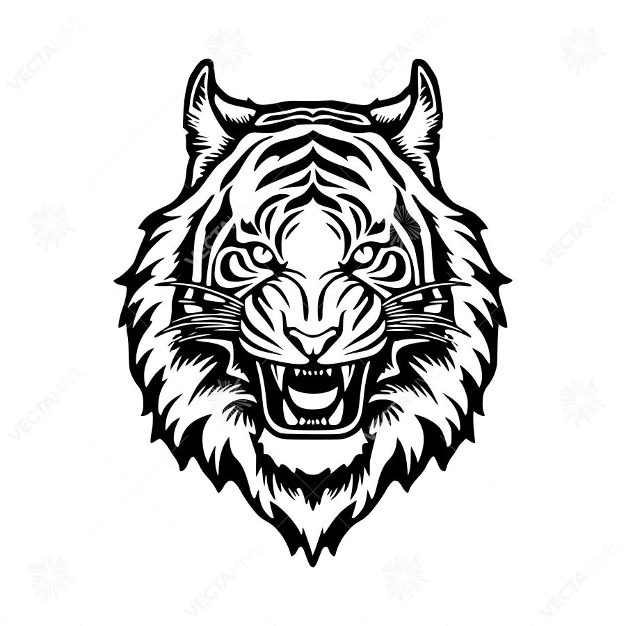 Black & White Tiger Head Illustration