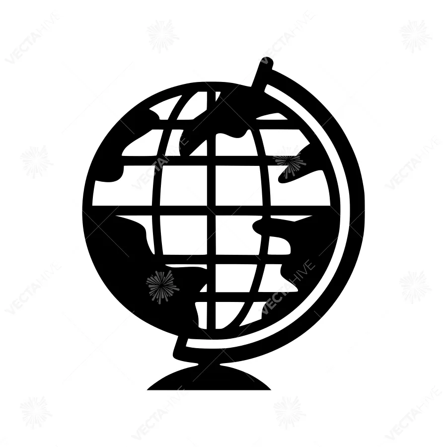 Black Globe Icon - World Map Outline