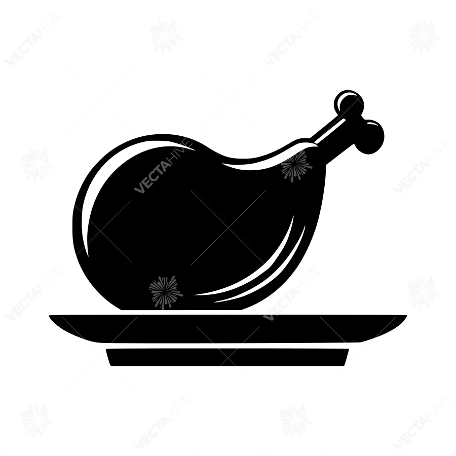 Roasted Turkey Silhouette on Plate - Vector Illustration