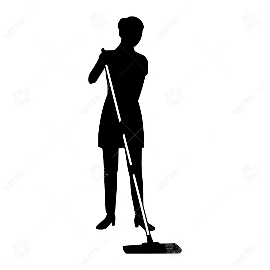 Silhouette Cleaning Lady Mop