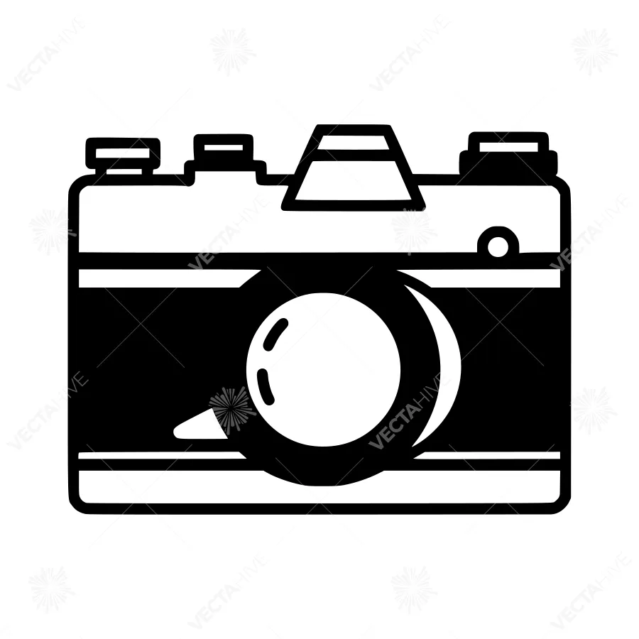Vintage Camera Icon - Black & White Vector