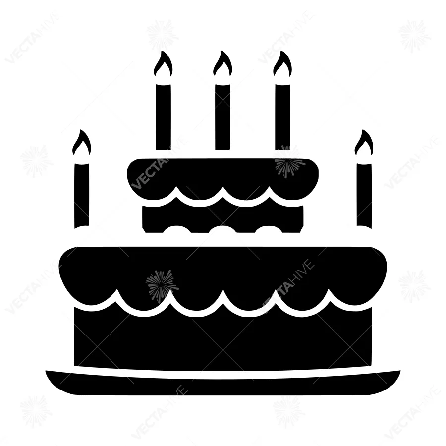 Black Birthday Cake Icon - Simple Vector Illustration