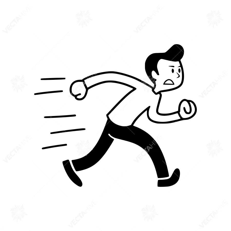 Cartoon Runner Illustration - Black & White Speed