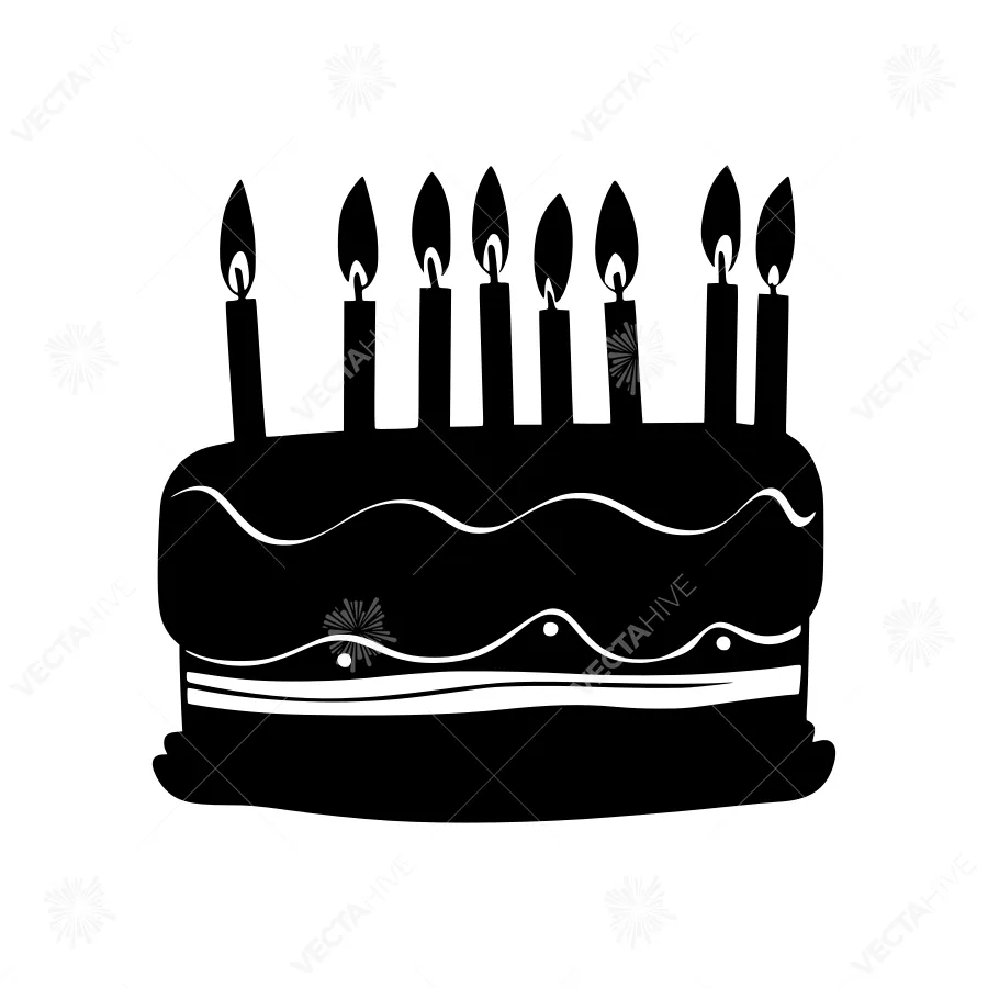 Black Cake With Candles - Vector Illustration