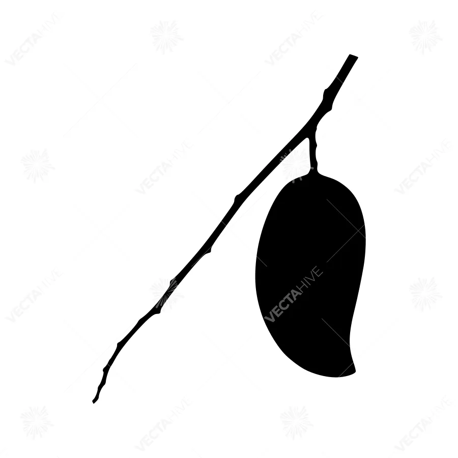Mango Silhouette on Branch - Minimalist Vector