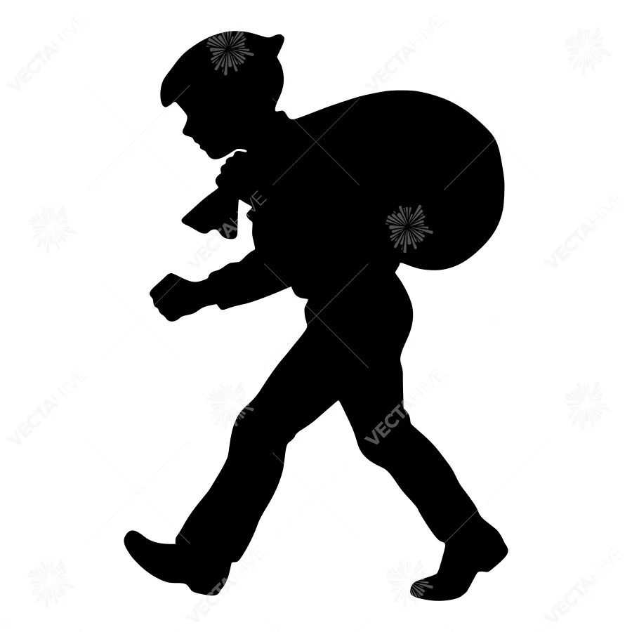 Silhouette Boy Walking with Backpack