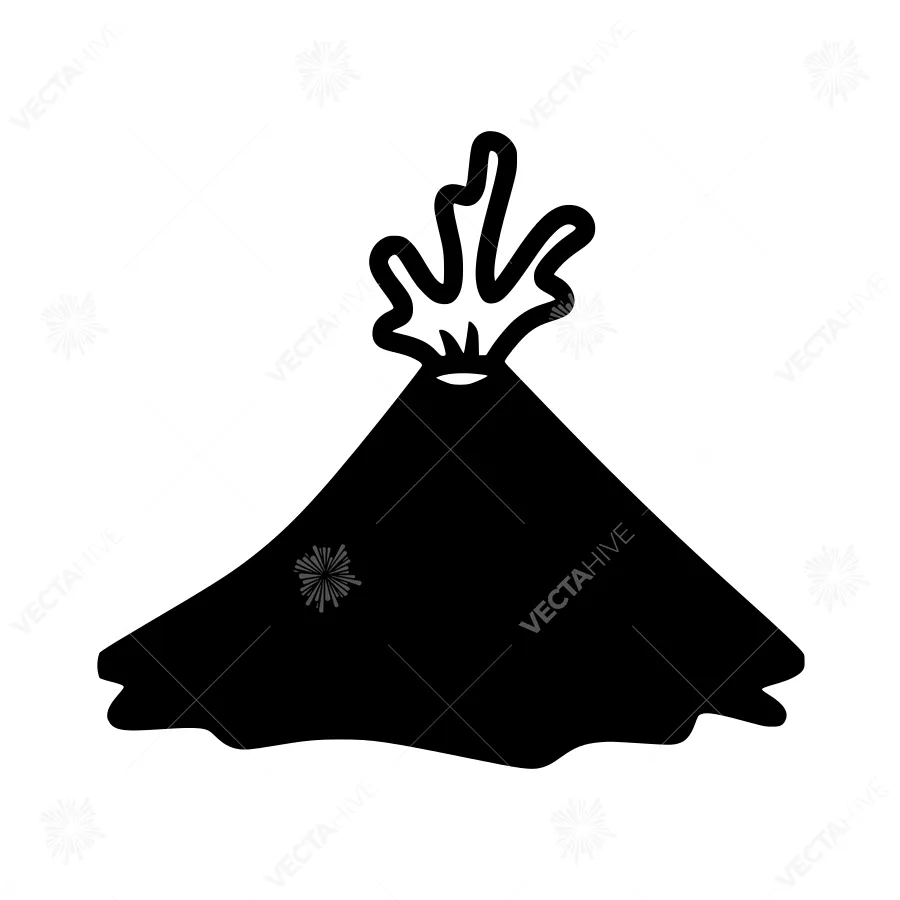 Volcano Silhouette Icon - Black Outline