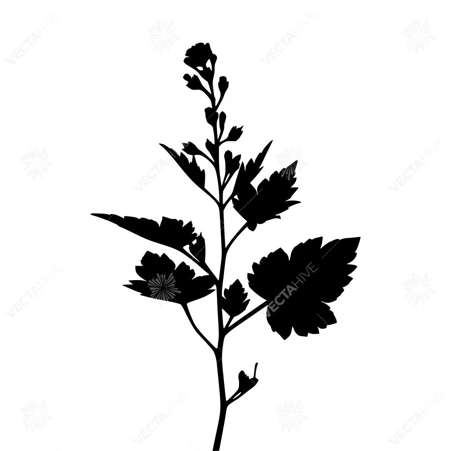 Black Silhouette Floral Branch - Minimalist Design