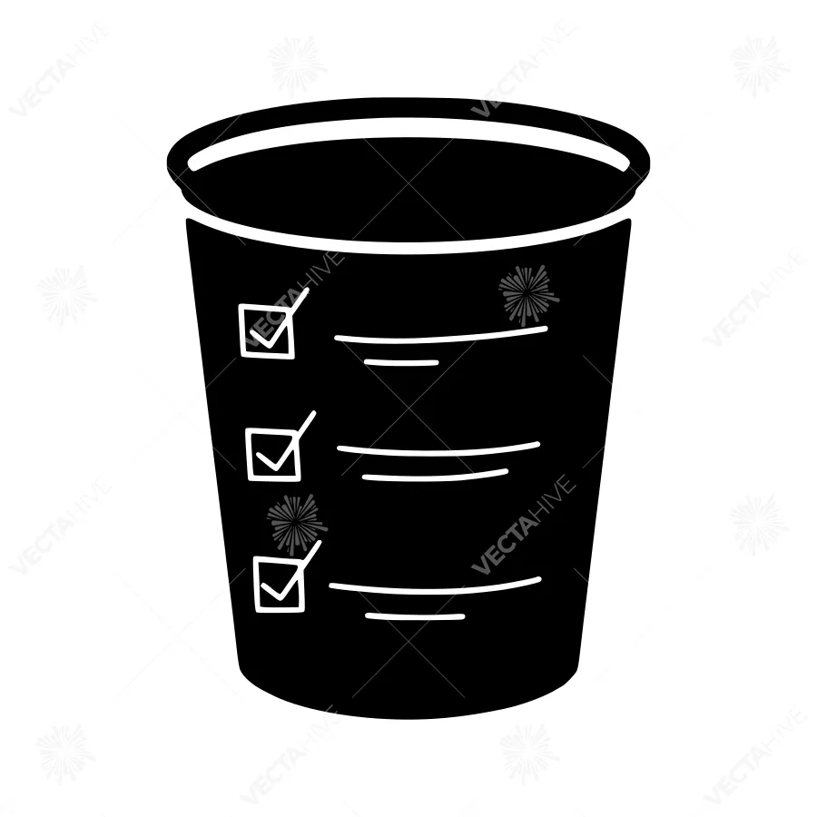 Black Cup with Checkmarks - Vector Icon