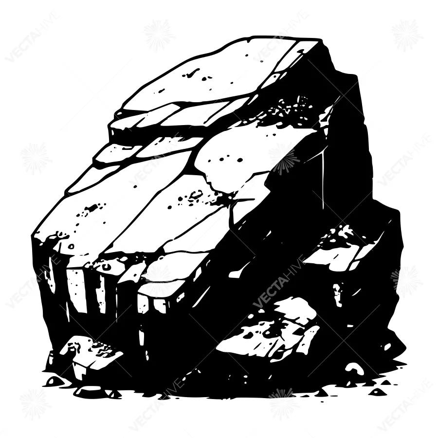 Black and White Rock Illustration - Graphic Design Element