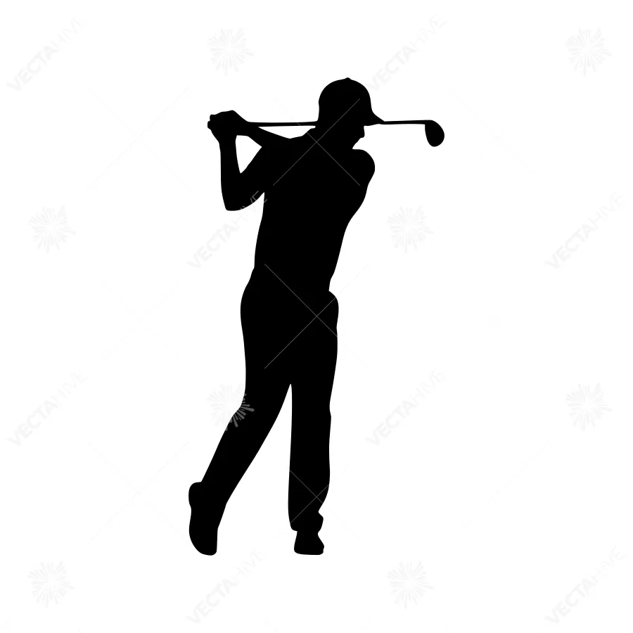 Silhouette Golf Player - Black on White