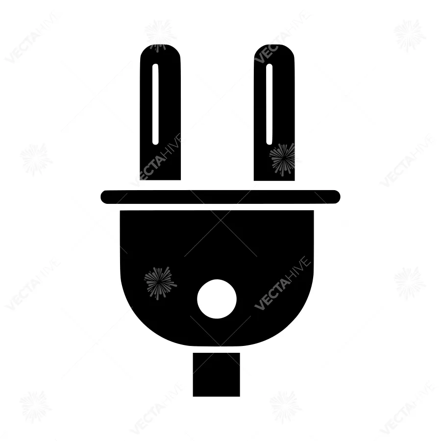 Black Electrical Plug Icon - Vector Illustration