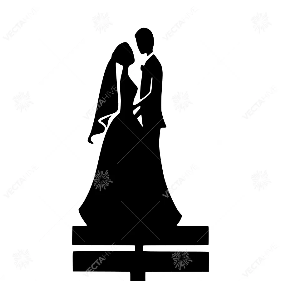 Silhouette Wedding Couple - Black Outline