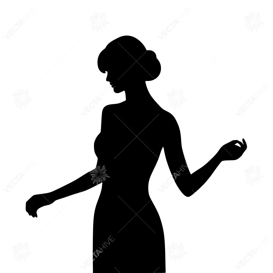 Silhouette Woman Dancer - Elegant Black Outline