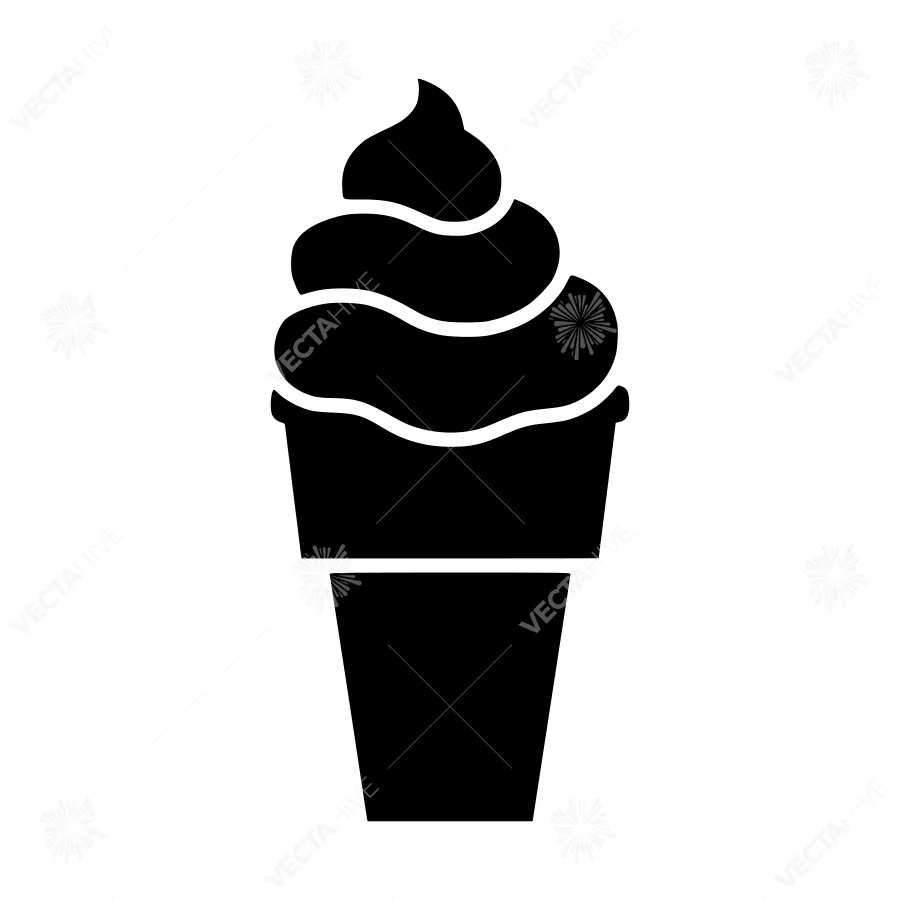Ice Cream Cone Icon - Black Silhouette