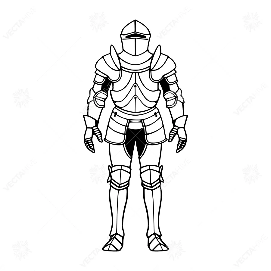 Medieval Knight Illustration - Black Outline