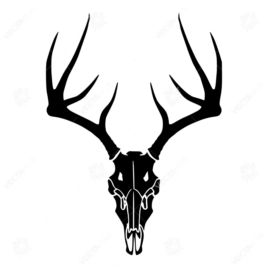 Deer Skull Silhouette - Black on White