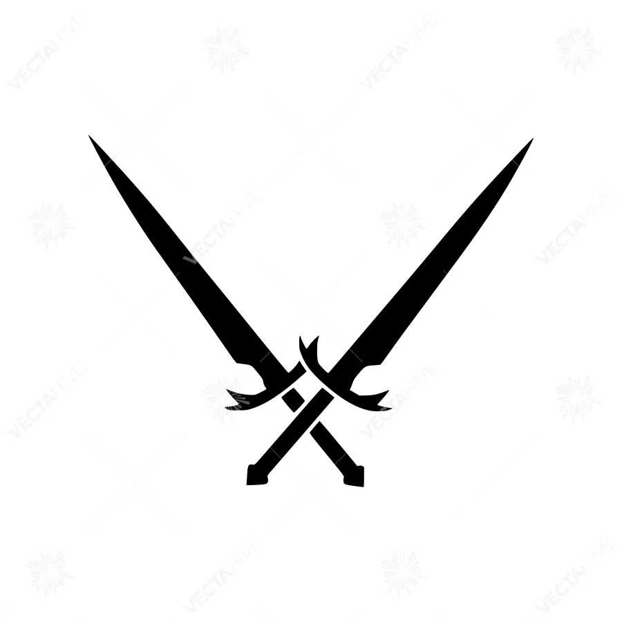 Black Crossed Swords Icon - Vector Illustration
