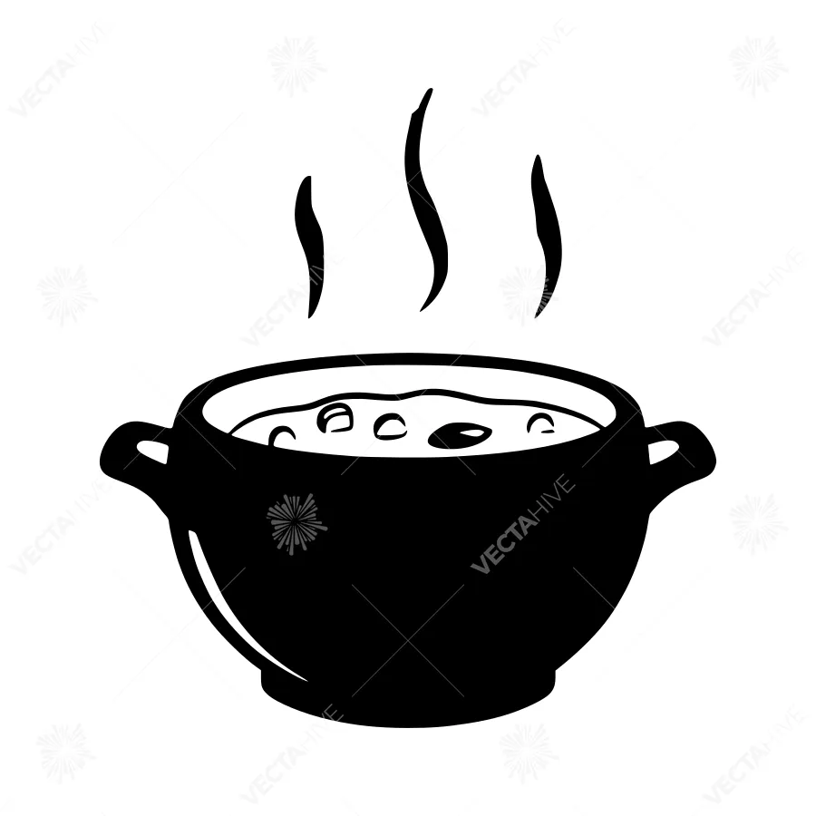 Black Pot with Steam - Minimalist Food Illustration