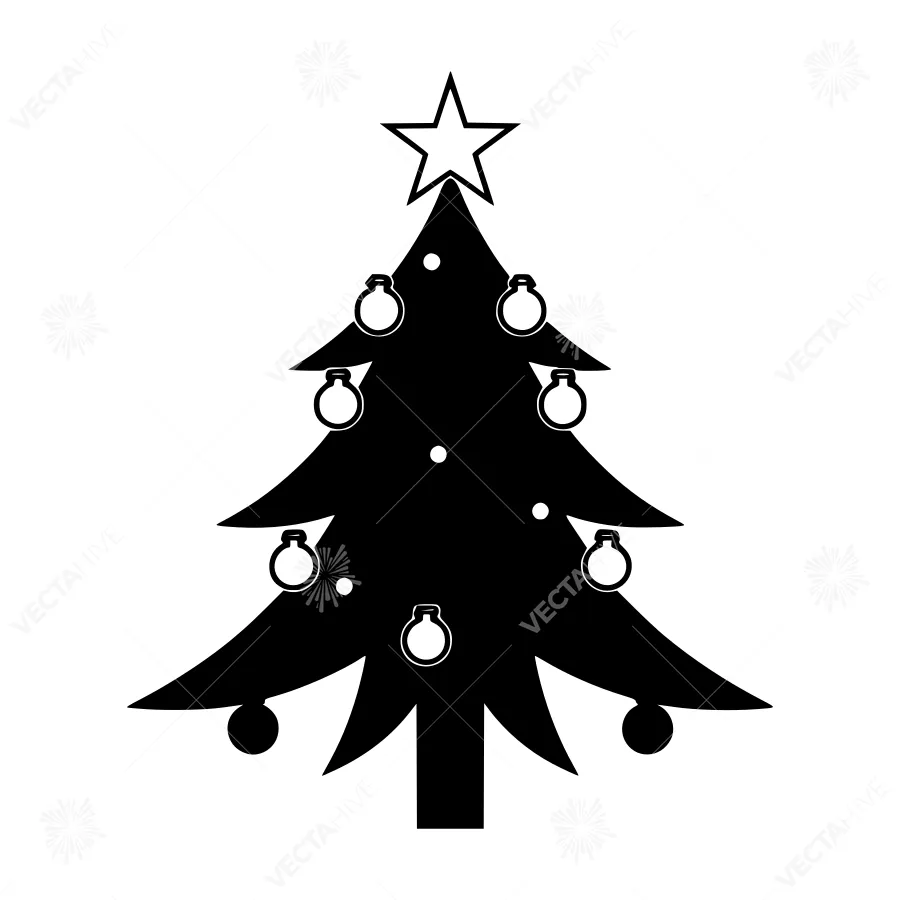 Black Christmas Tree Silhouette with Ornaments