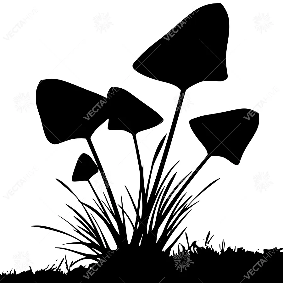 Silhouette Mushrooms & Grass - Minimalist Design