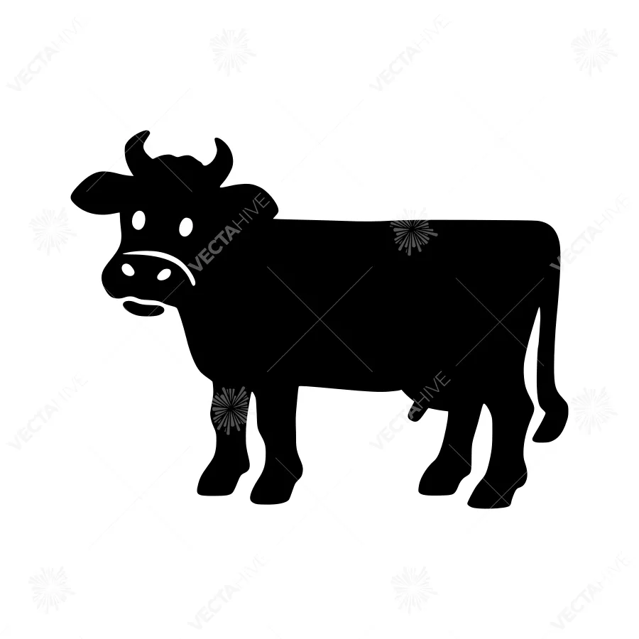 Black Silhouette Cow - Farm Animal Vector