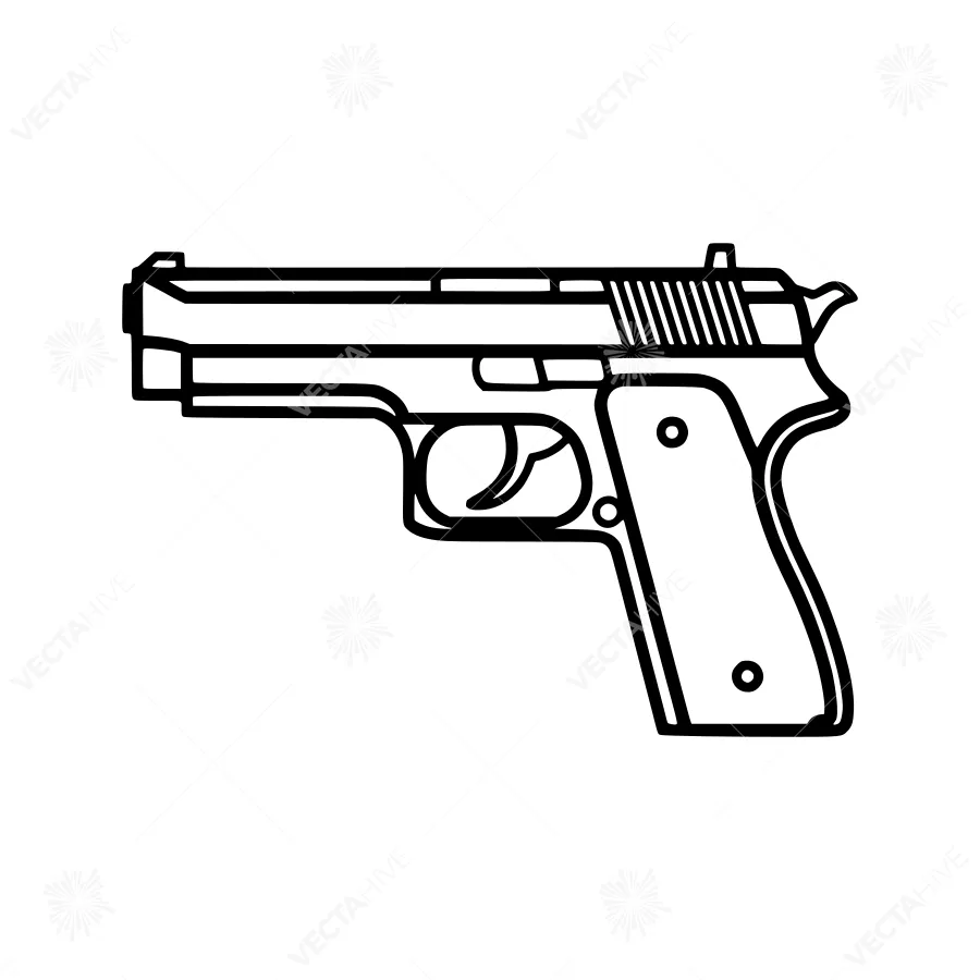 Black Outline Pistol - Vector Illustration