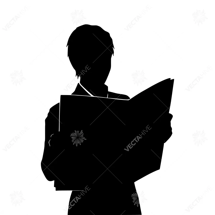 Silhouette Reading Newspaper - Business Illustration