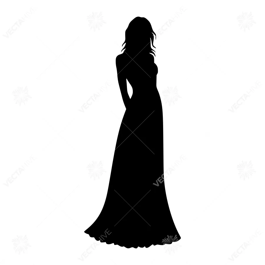 Silhouette Woman in Evening Gown - Elegant Black Outline
