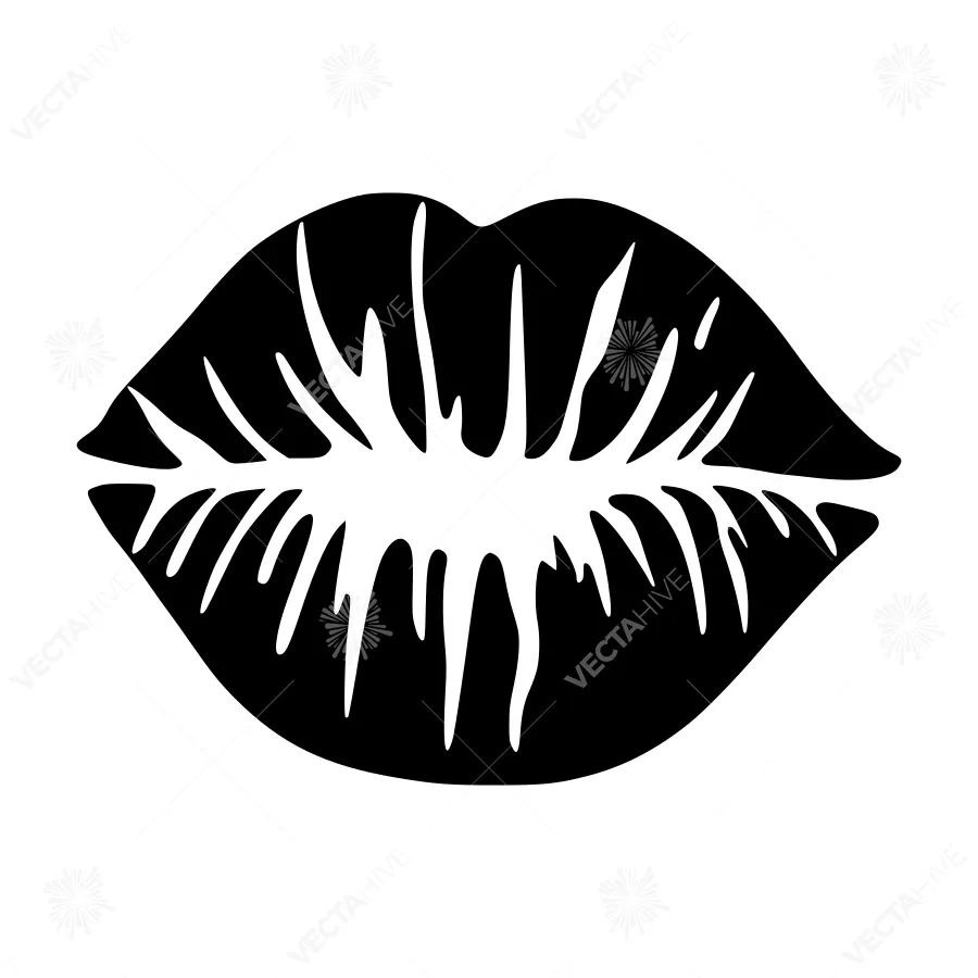 Black & White Kiss Outline Vector Graphic