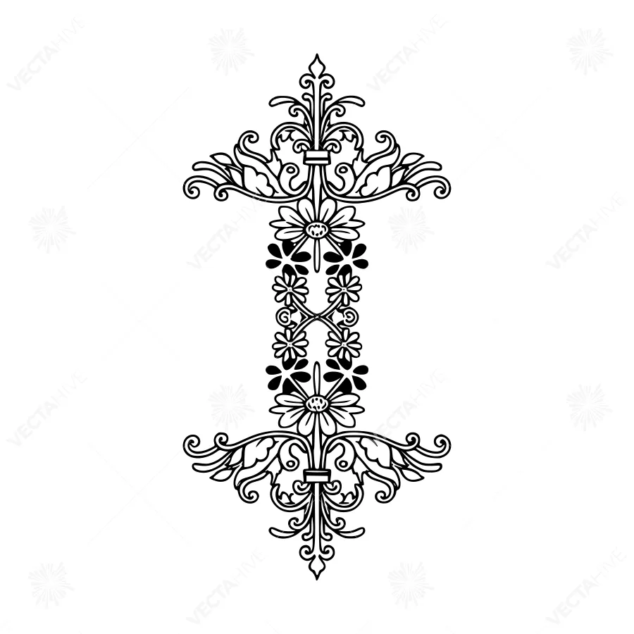 Elegant Floral Cross Ornament - Black & White Design