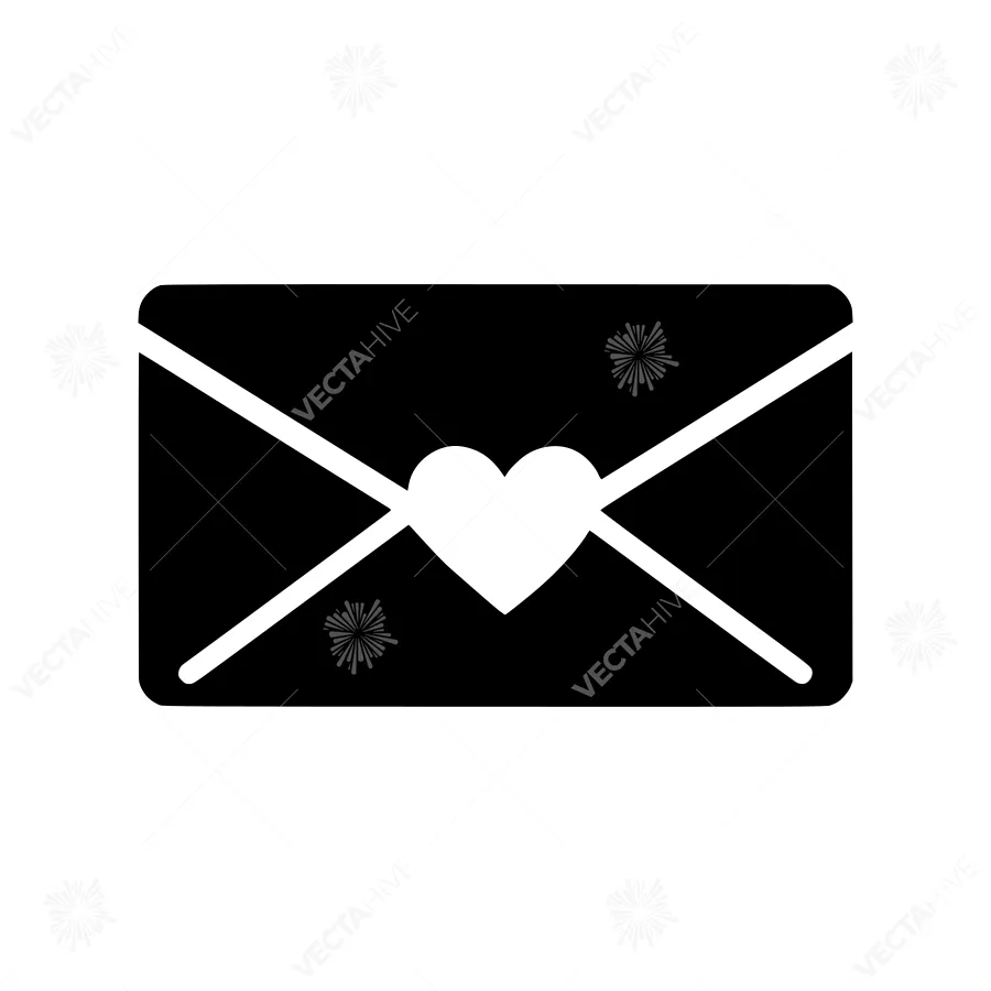 Love Letter Icon - Black & White Vector Illustration