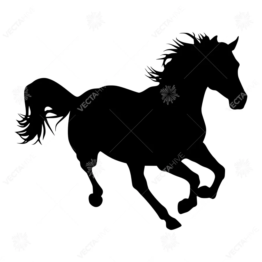 Silhouette Horse Running - Black Vector Graphic