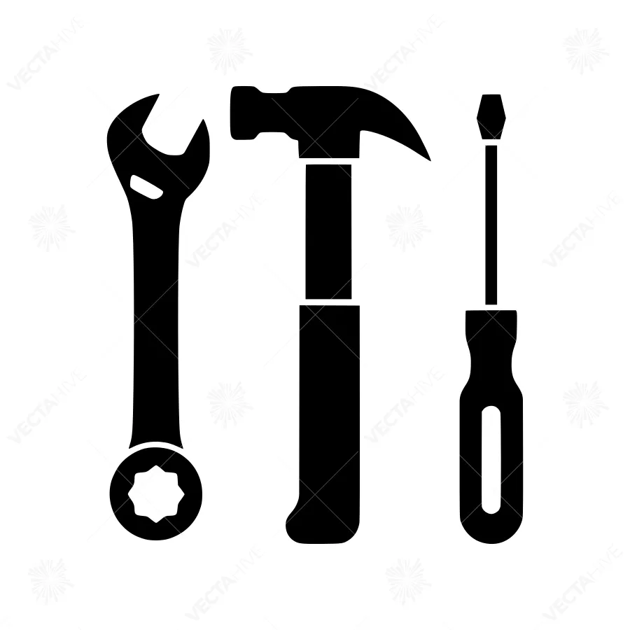 Black Tool Icons - Wrench, Hammer, Screwdriver