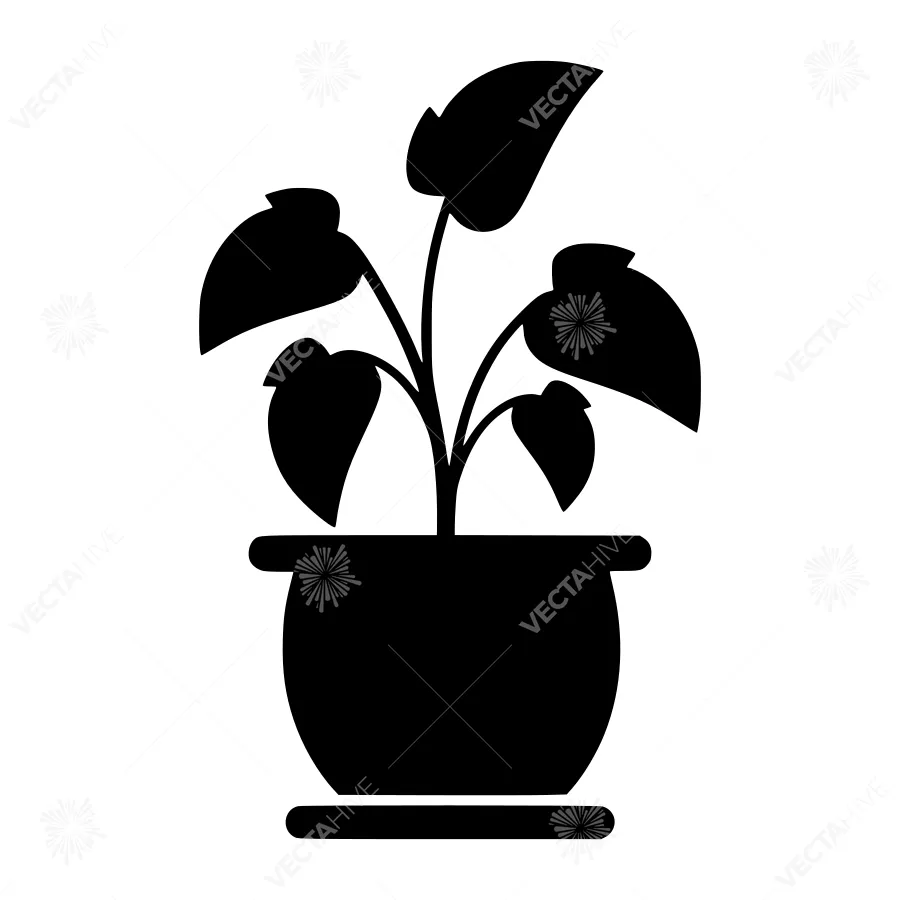 Black Plant Silhouette in Pot - Vector Icon