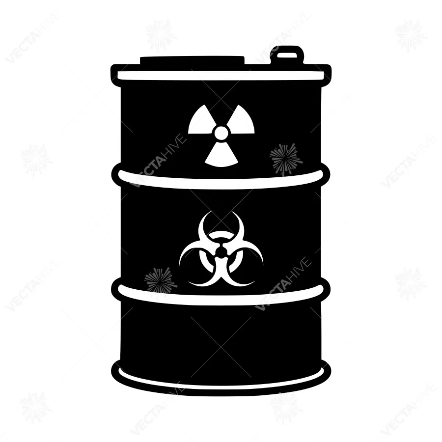 Hazardous Waste Drum Icon - Radioactive & Biohazard Symbols