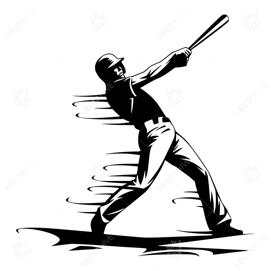 Baseball Player Swing - Vector Illustration